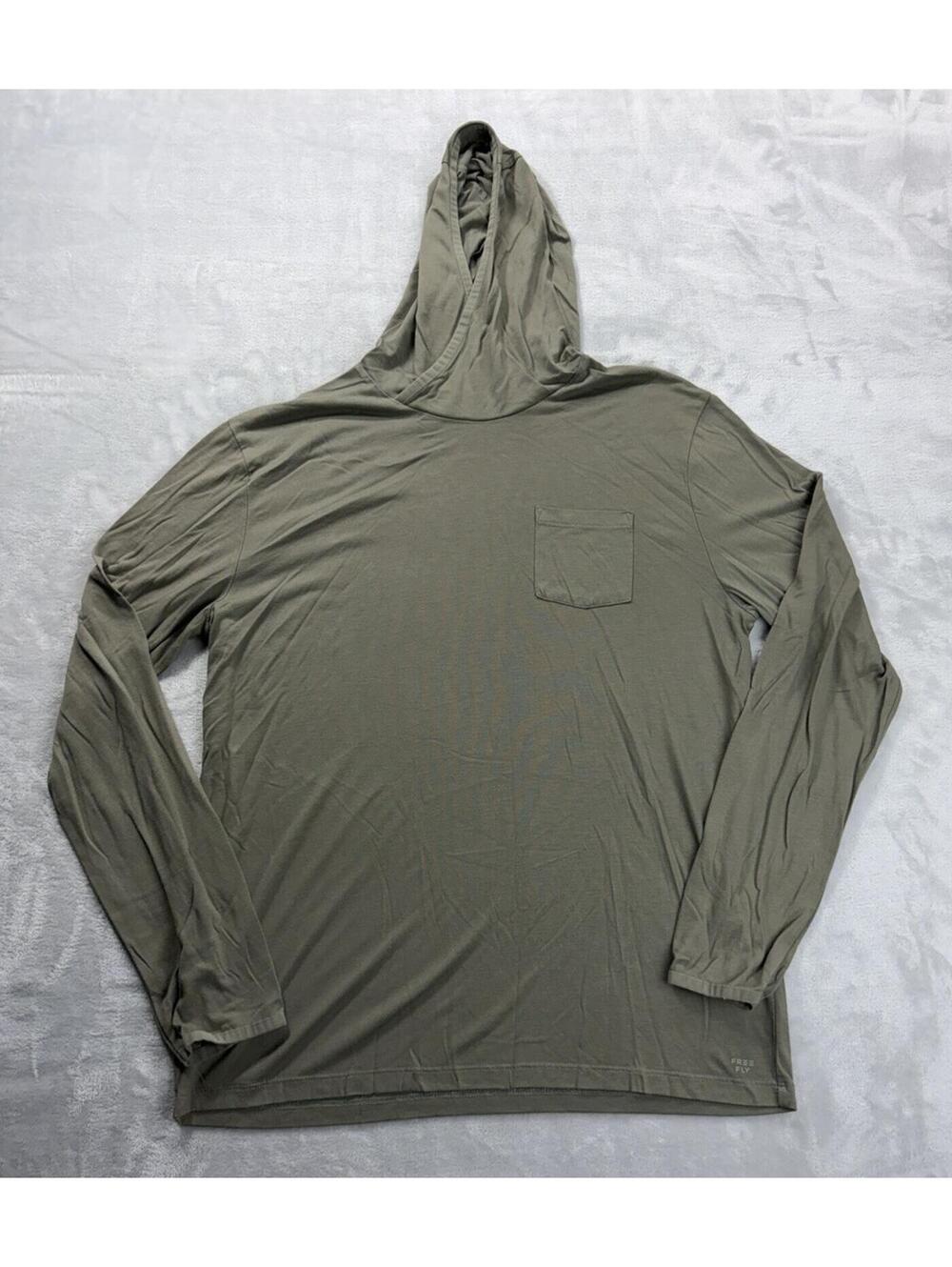 Free Fly Hoodie Men's Large Green Lightweight Bamboo Long Sleeve Performance